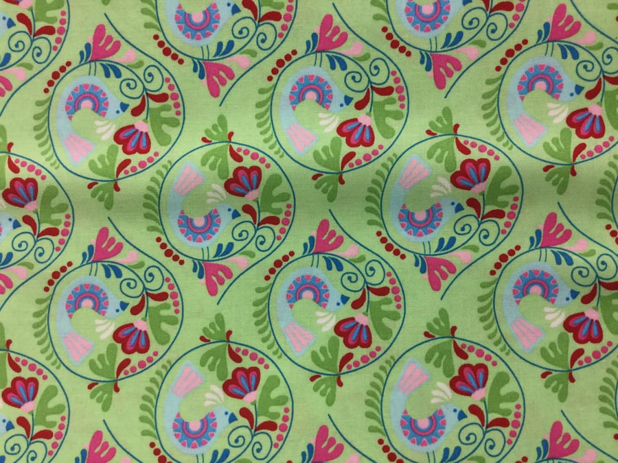 Fabric - Chirpy Lola - Birds and Green - 3.00 Free Postage