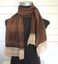 Hand Dyed Birch Brown Eco-Print Wool Gauze Scarf - Image 3