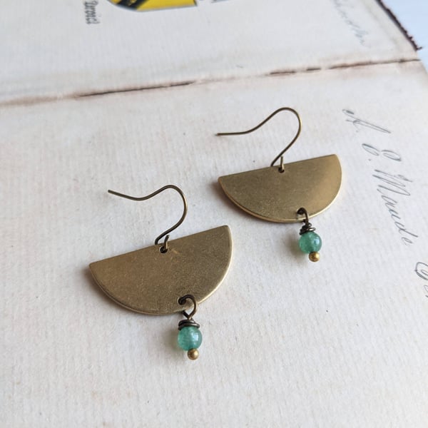 Golden Semi Circle earrings with blue Lapis Lazuli - deep blue stones and brass 