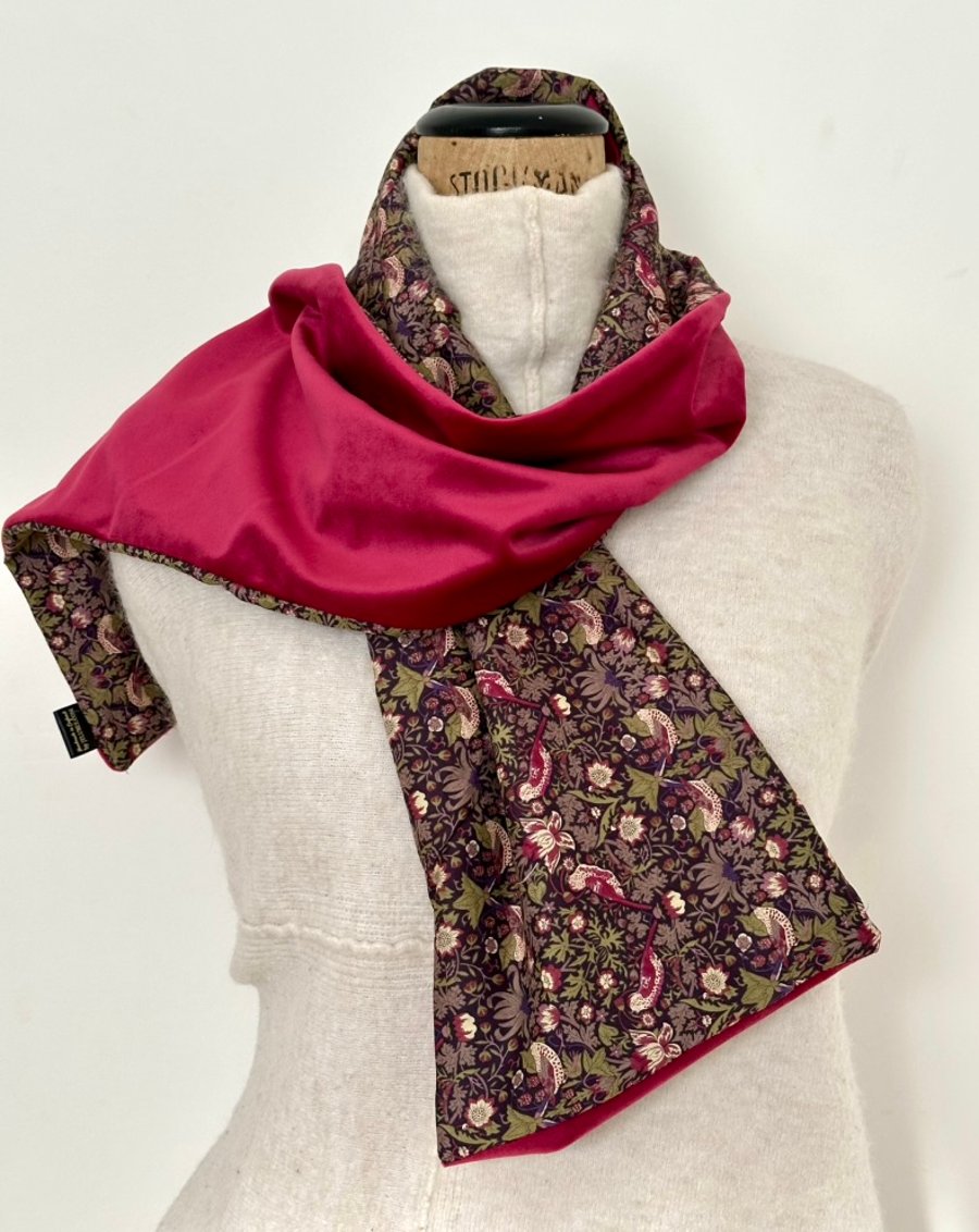 Liberty of London Print Long Scarf.Cotton Tana Lawn and Velvet  