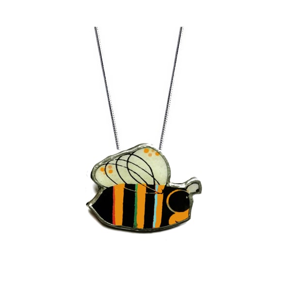 Wonderfully Whimsical Rainbow Stripe Buzzy Bee Pride Necklace by EllyMental