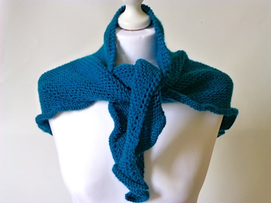 Knitted shawl, petrol blue scarf, knitted neckwarmer