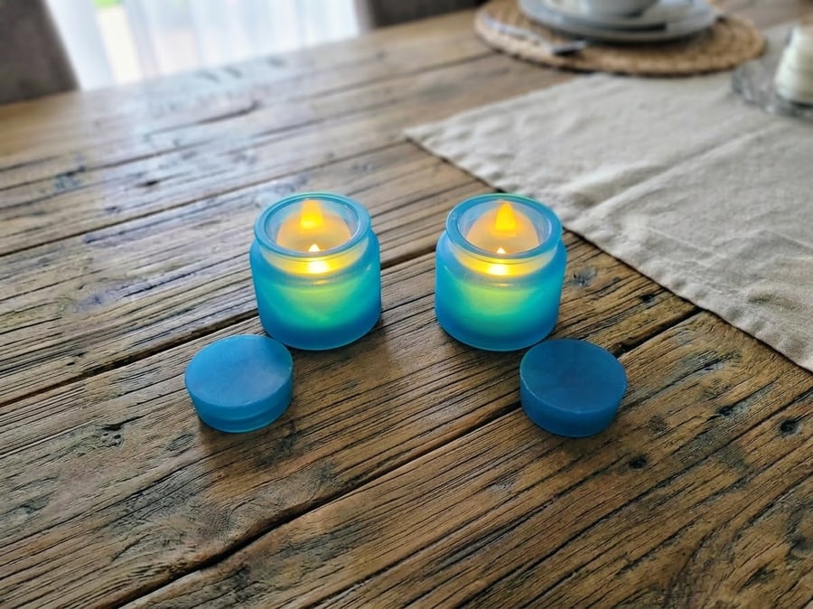 Blue Shimmer Resin Jars with Stopper Lids