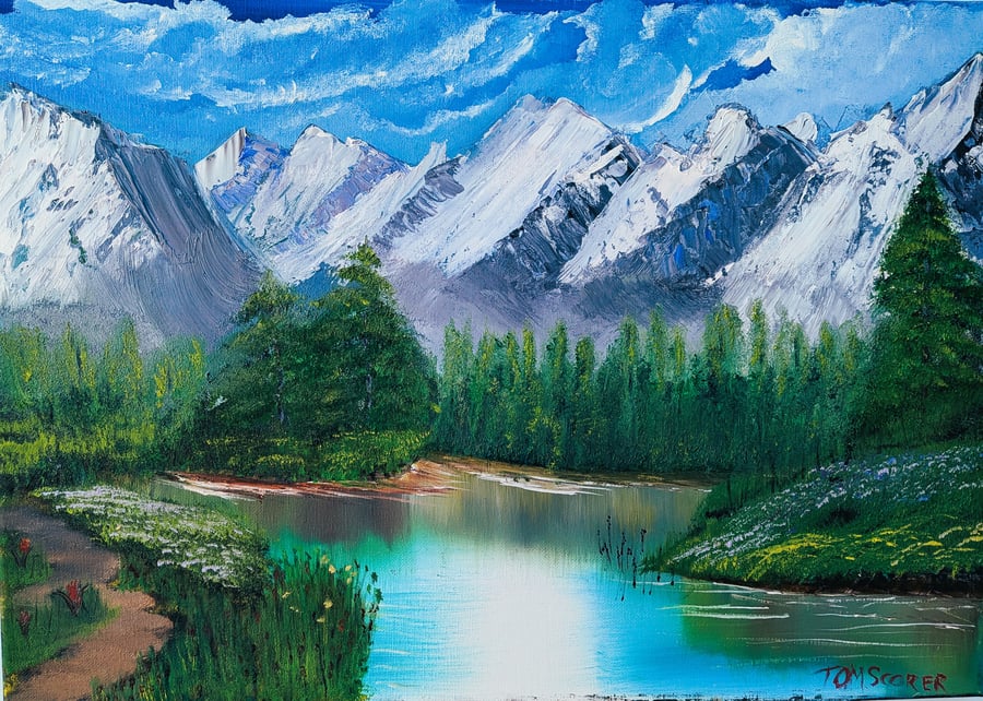 Original Oil Painting, Mountain Lake