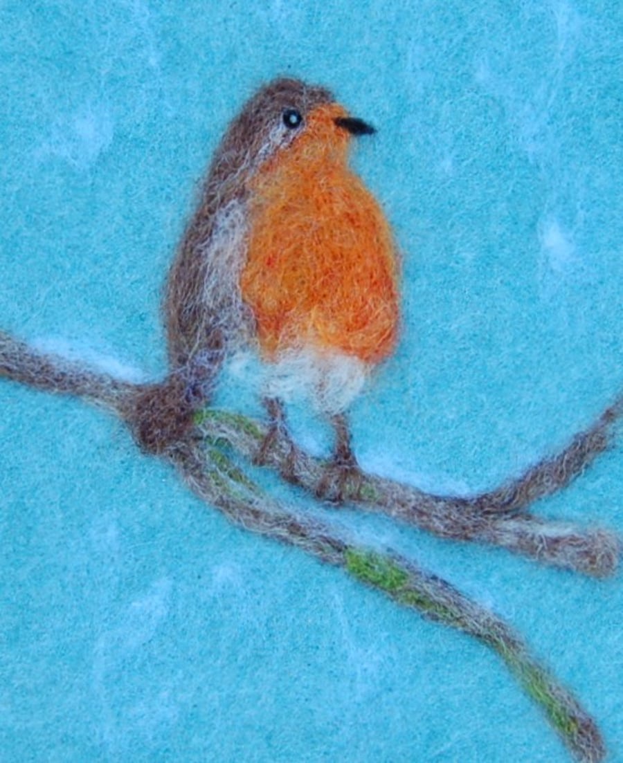 Robin  in the Snow -  Needle felted  picture - 