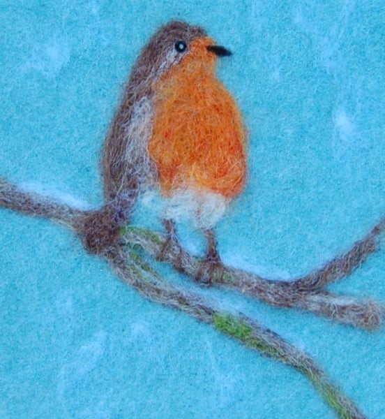 Robin  in the Snow -  Needle felted  picture - 