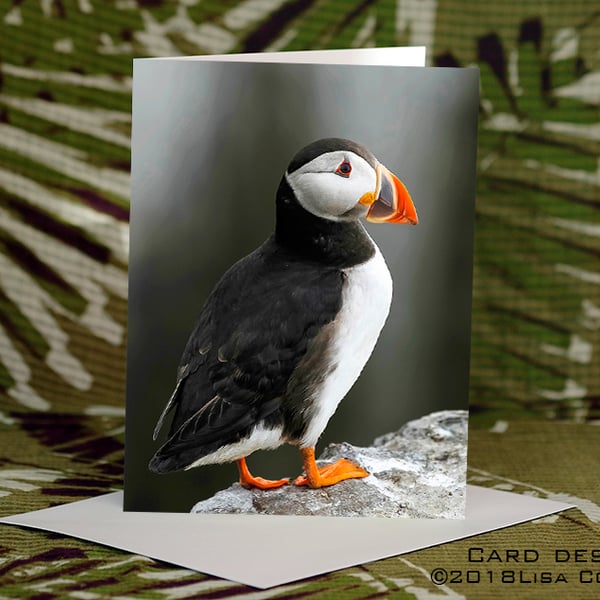 Exclusive Handmade Puffin Rock Greetings Card on Archive Photo Paper