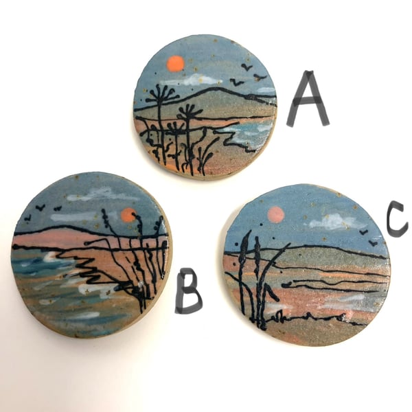 SCOTTISH LANDSCAPE CERAMIC BROOCHES 