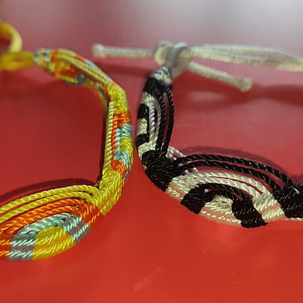 2 handmade beautiful  colourful friendship bracelets with tie closure