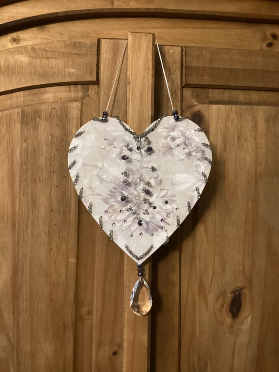 Beaded wooden heart, suncatchers