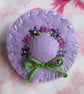 Hand Embroidered Felt Hat Brooch - Lilac Floral - Image 2