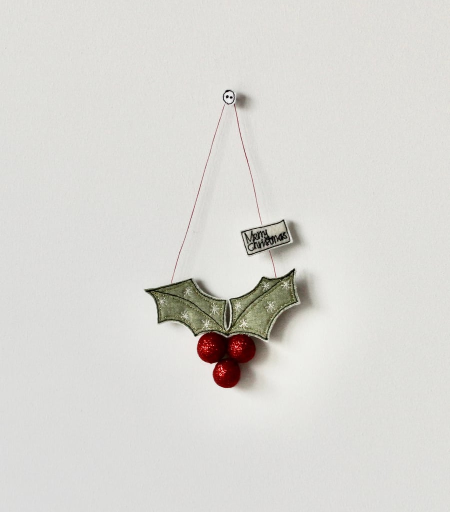 'Merry Christmas Holly' - Hanging Decoration