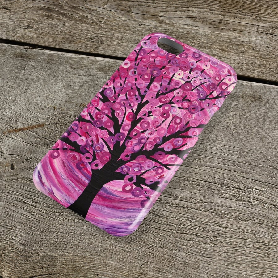 Raspberry Ripple Tree iPhone Case - Pink & Purple Abstract Tree Painting iPhone 