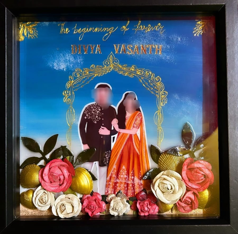 Custom Hand-Painted Engagement Frame - Resin-Sealed Keepsake