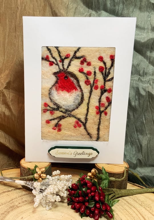 Robin On The Berry Branches - Christmas Card