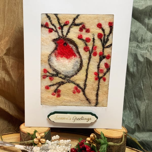 Robin On The Berry Branches - Christmas Card