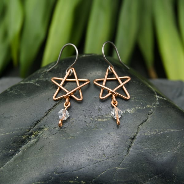 Copper Star Earrings with Beaded Dangles