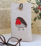 Glasses Spectacles Case Robin Handmade Nature Wildlife Linen  - Image 1