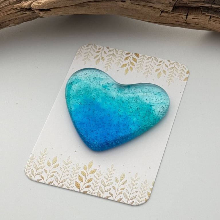 Shades of Blue Fused Glass Heart