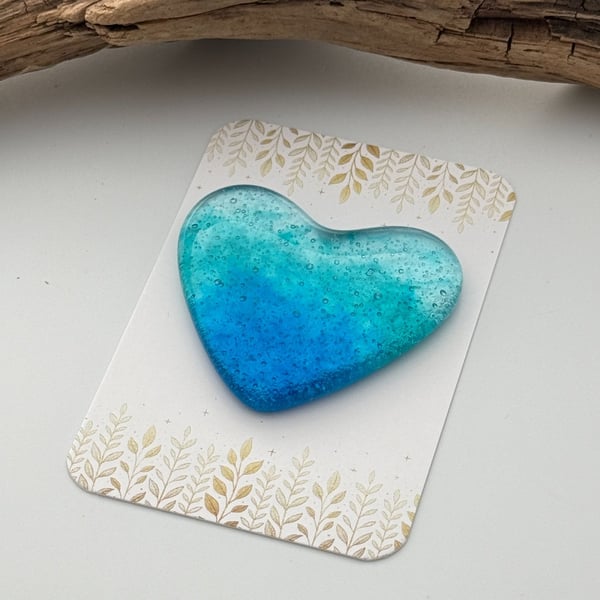 Shades of Blue Fused Glass Heart