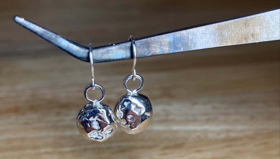 Handmade Chunky Sterling & Fine Silver Nugget Dangle Earrings