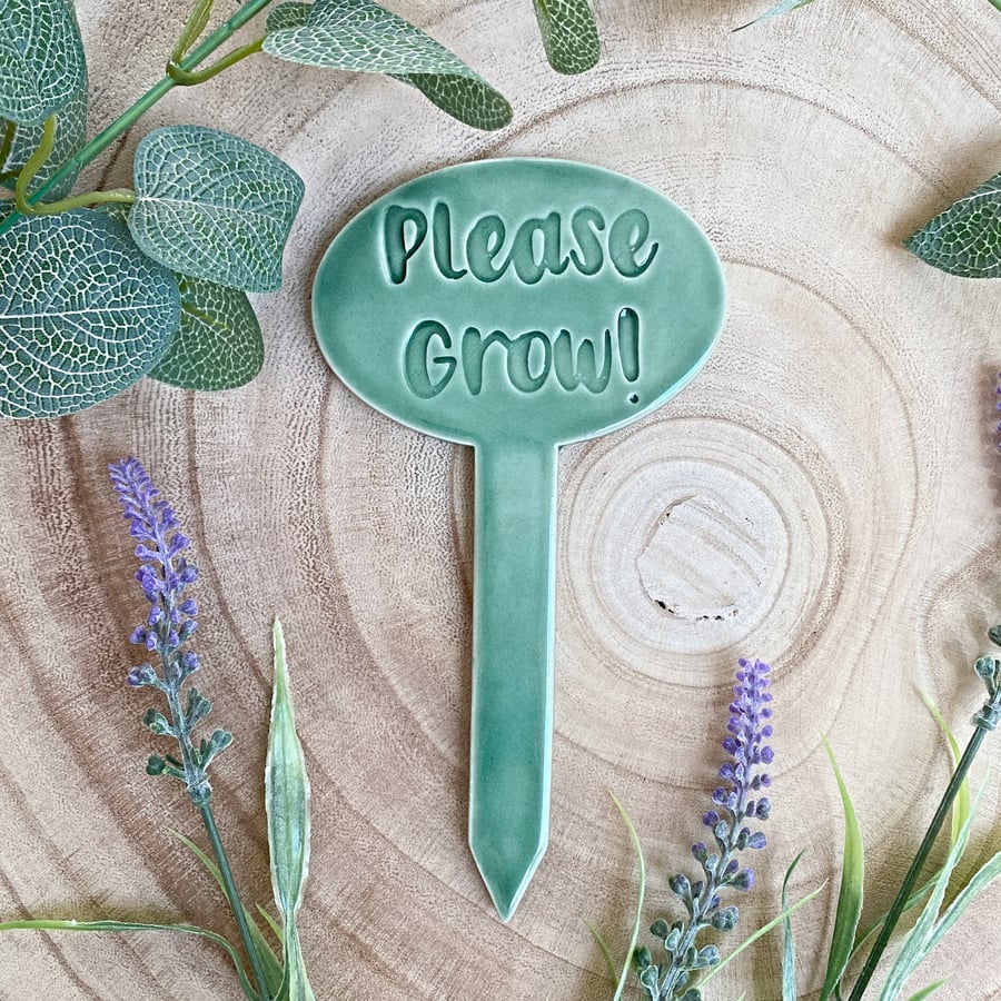 Please Grow! Ceramic Herb Plant Marker