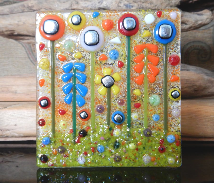 Handmade Fused Glass 'Meadow' T Light Holder