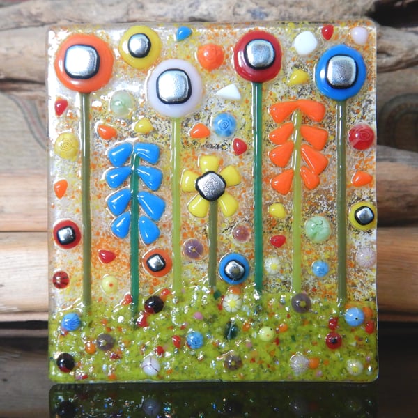 Handmade Fused Glass 'Meadow' T Light Holder