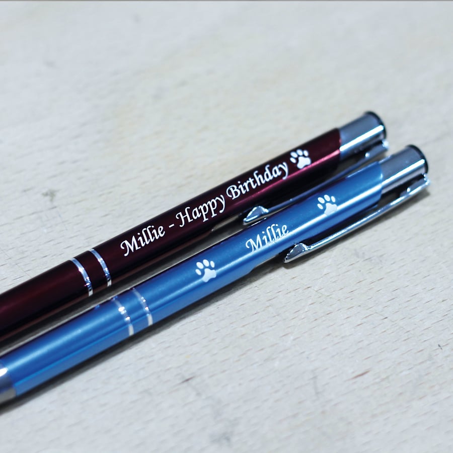 Personalised Engraved Metal Pen with Paw Print High Quality Custom Message