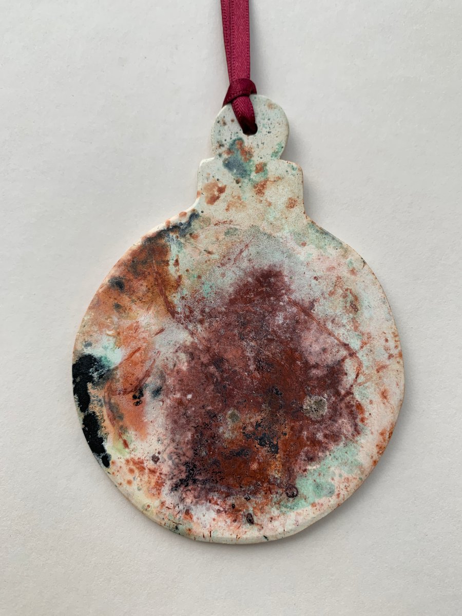 Christmas Bauble - Porcelain Pit Fired Round Hanging Decoration