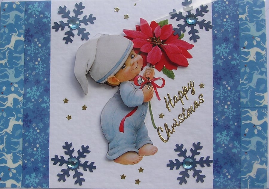 Happy Christmas Hand Crafted Decoupage Christmas Card - Happy Christmas 2953