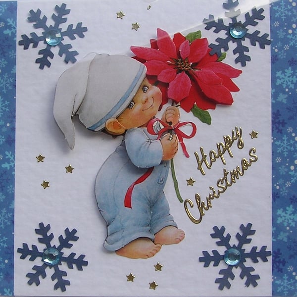 Happy Christmas Hand Crafted Decoupage Christmas Card - Happy Christmas 2953