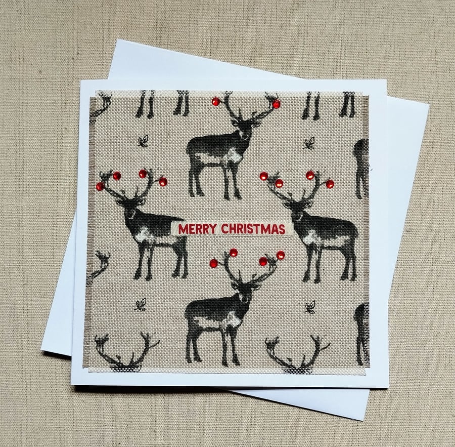 Stag fabric Christmas card 