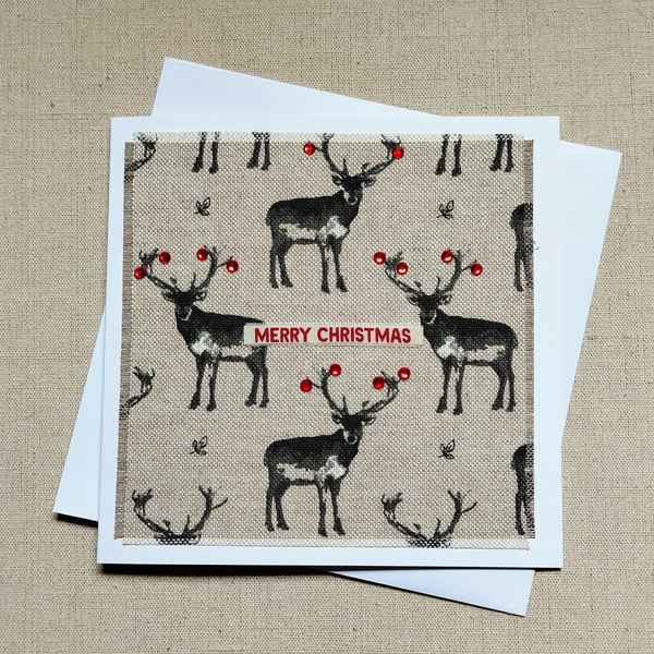 Stag fabric Christmas card 