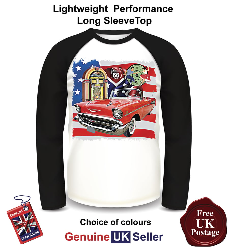 1957 Chevrolet Bel T Shirt, Long Sleeve Men's Top, 1957 Chevrolet  Baseball Top,