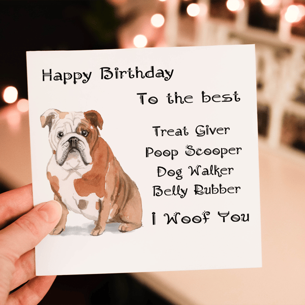 English Bulldog Birthday Card, Dog Birthday Card, Personalized Dog Breed