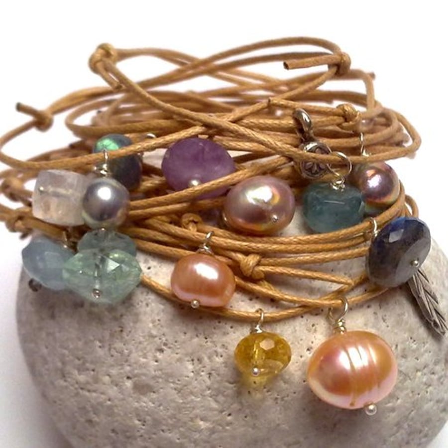 Aquamarine Gemstone and Sterling Silver Charm Bracelet