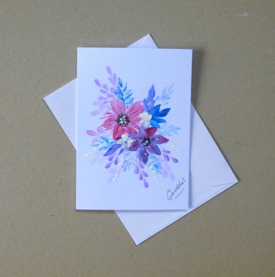 hand painted floral blank greetings card ( ref FA 503 D2 )
