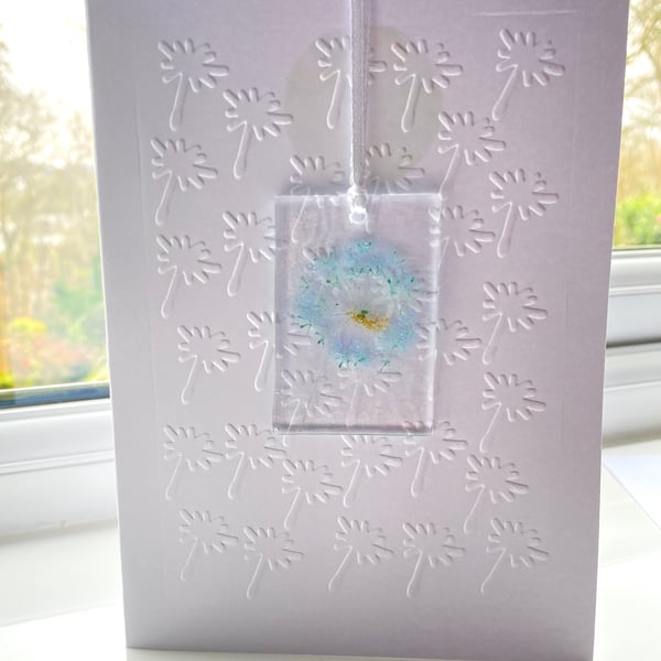 Dandelion card - fused glass embossed keepsake card