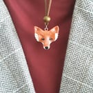 Hand Carved Wooden Fox Necklace 