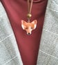 Hand Carved Wooden Fox Necklace 