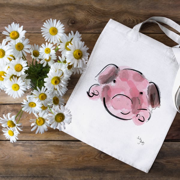 Pig 100% Cotton Tote Bag, Tote Bag, Heavy Cotton Tote Bag, Piglet Watercolour