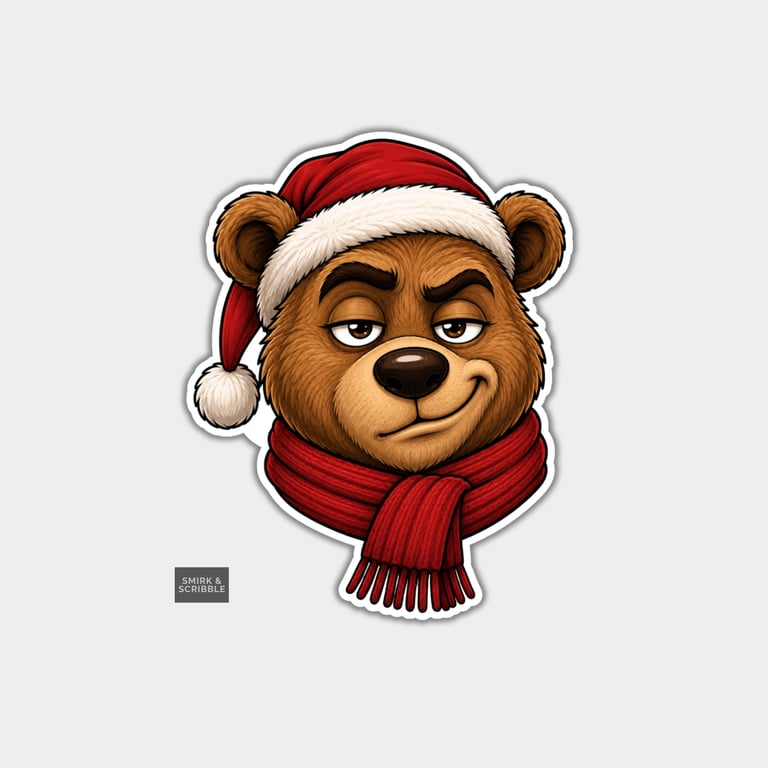 Funny Christmas Sticker Vinyl Xmas Decal For Adults - Judgy Bear Face