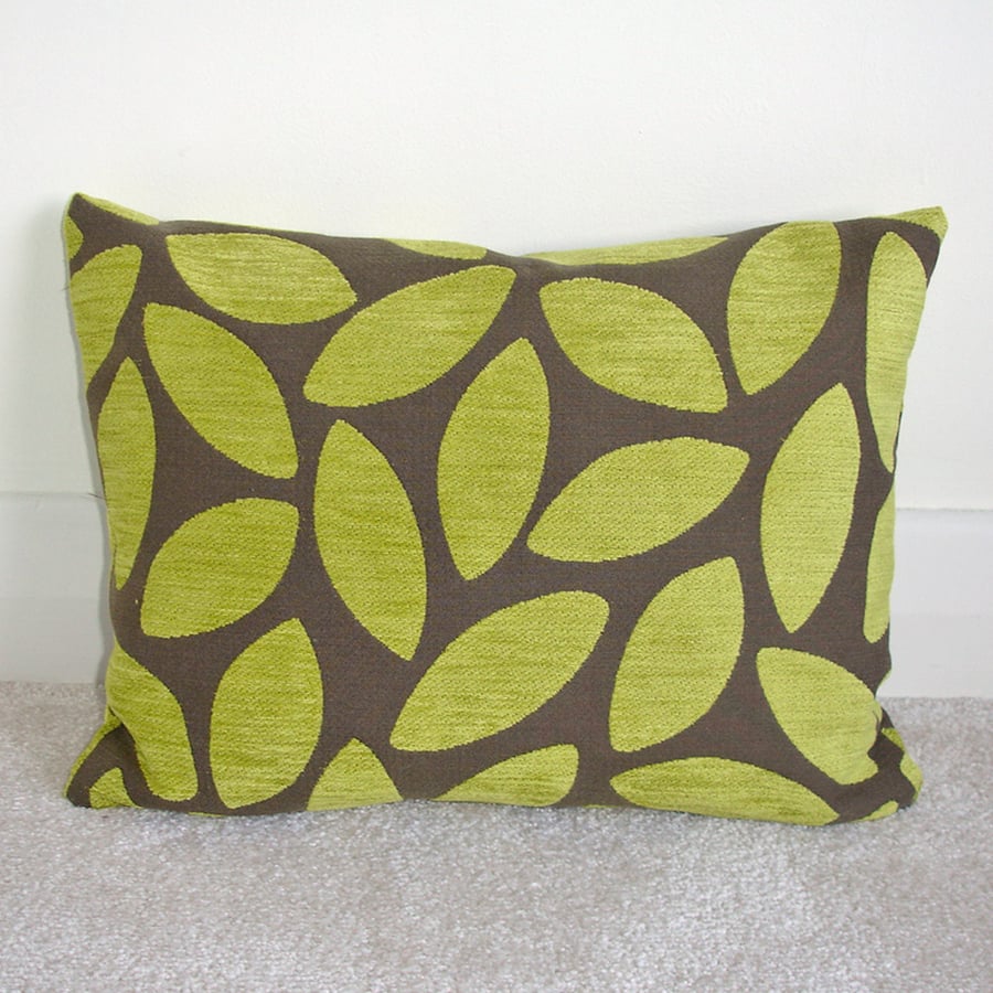 Lime Green and Brown Cushion Cover 16"x12" 40x30cm Chenille 