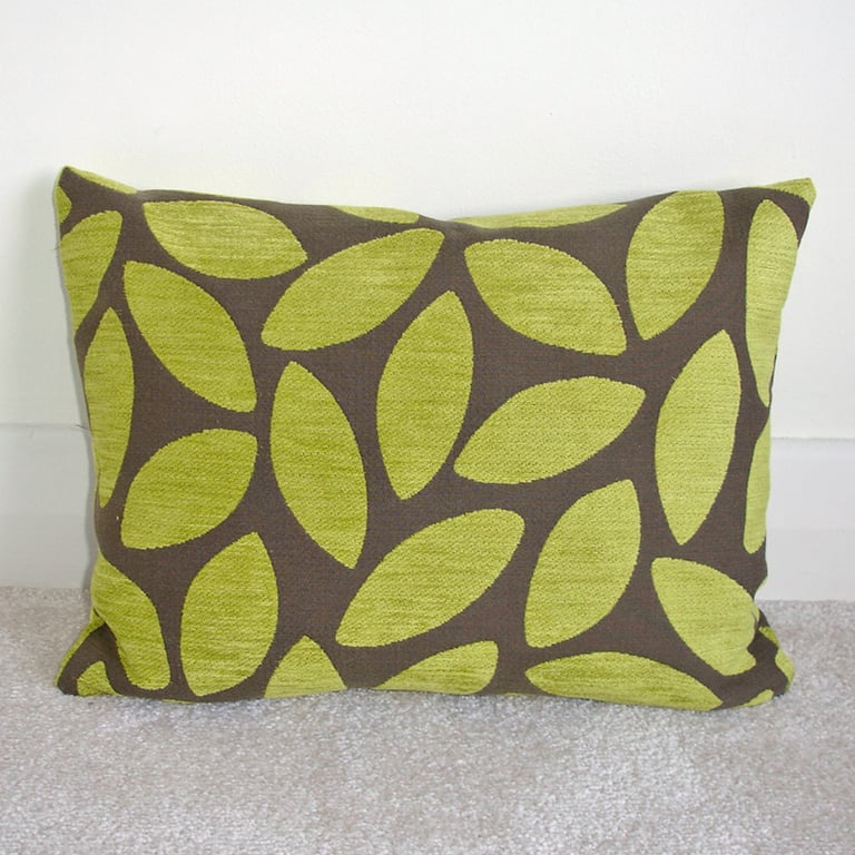 Lime Green and Brown Cushion Cover 16"x12" 40x30cm Chenille 