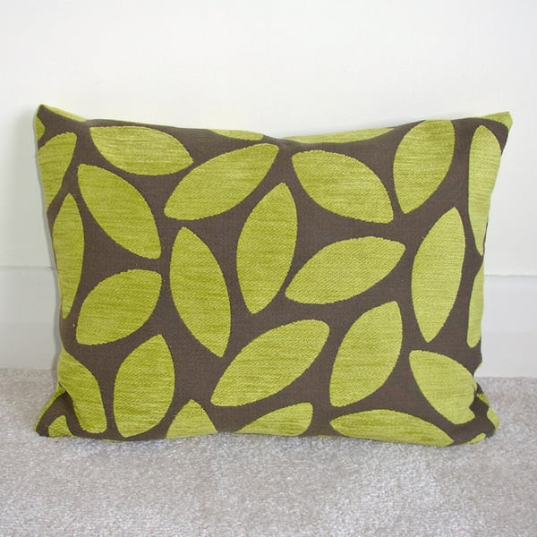 Lime Green and Brown Cushion Cover 16"x12" 40x30cm Chenille 