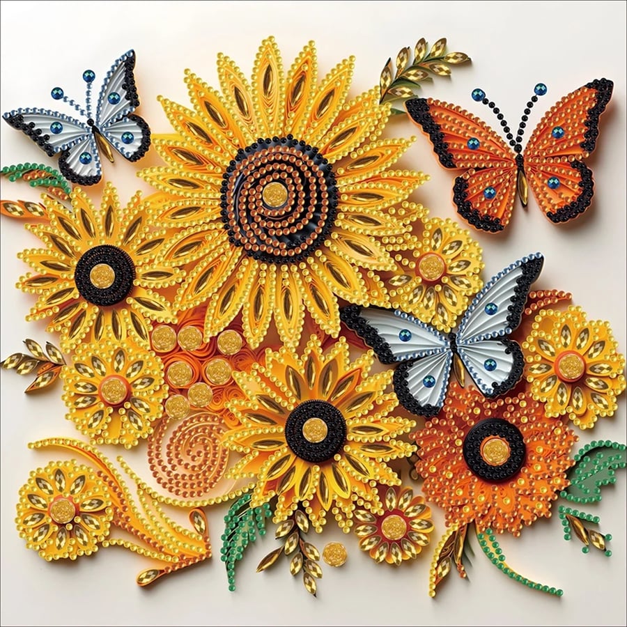 5D DIY Sunflower and Butterfly Diamond Painting Kit Painting for Adults 30cm x 3
