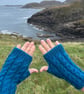 Hand knitted fingerless gloves,featuring cable knit pattern      DARK TURQUOISE  - Image 2