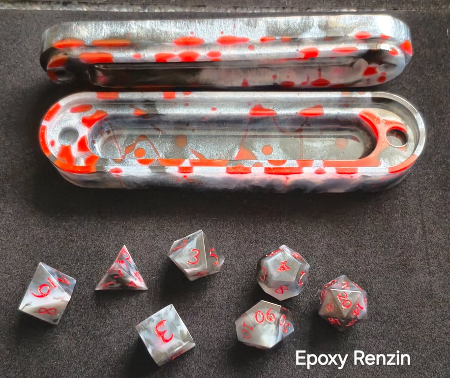 Handmade Resin DnD Dice Set with Case - Polyhedral RPG Dice - Epoxy Dice Set - D