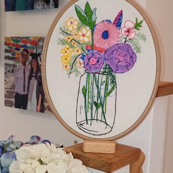 Jar of flowers Embroidery, Wall Decoration, Cottagecore 